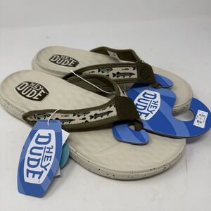 Hey Dude Flip Flops Mens 10 Tan Fish Lure Brown Myers Sandals Slip On Comfort